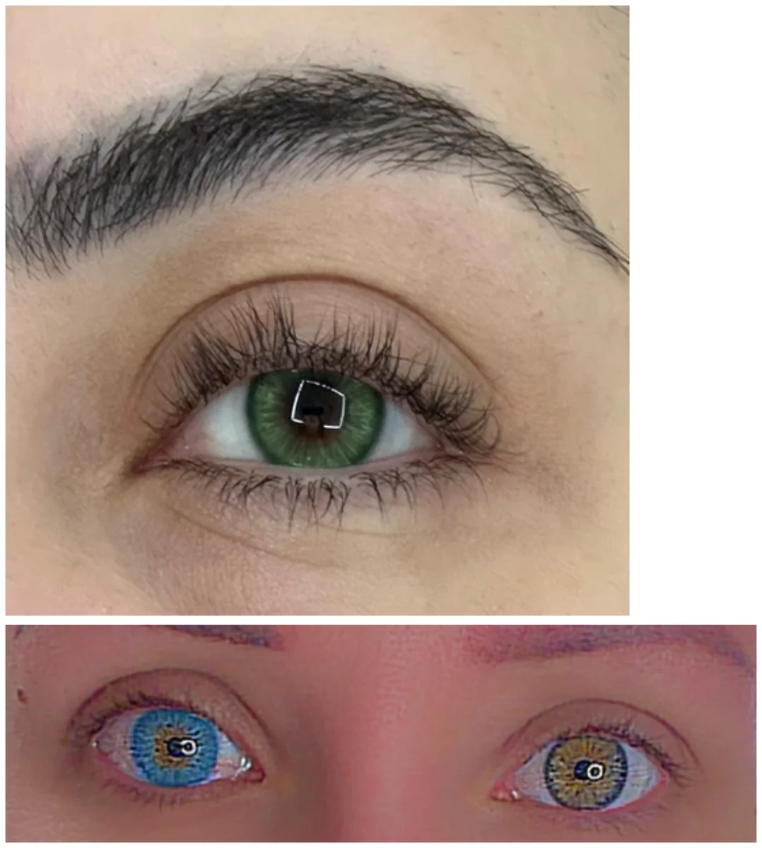 Real buyer photo wearing or showing Emerald Sprite Green colored contacts