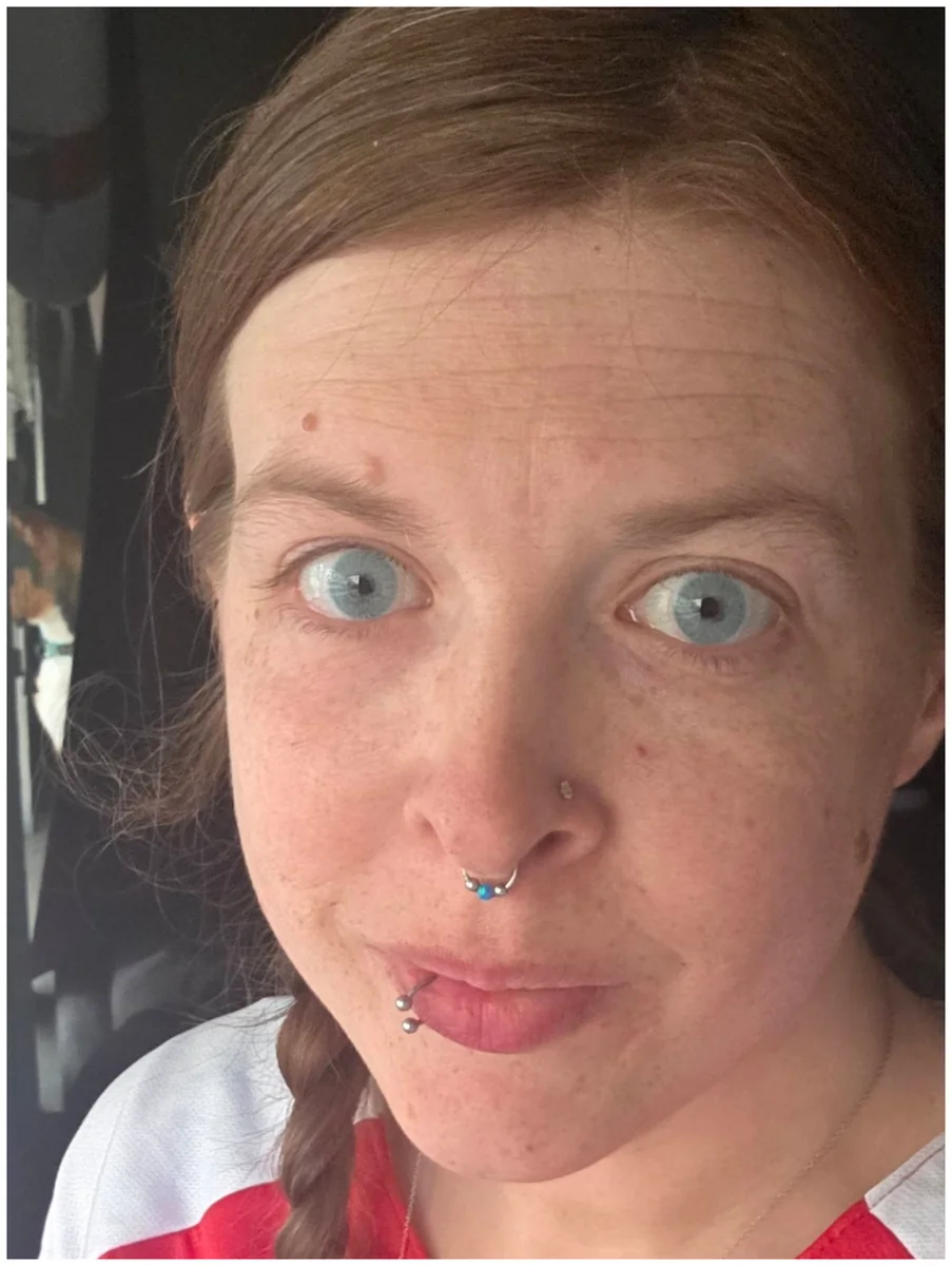 Real buyer photo wearing or showing Arctic Mist Blue colored contacts