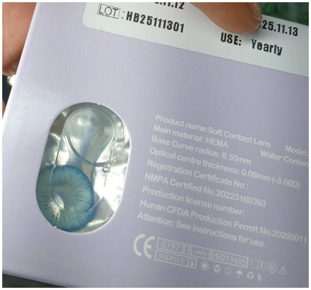 Real buyer photo wearing or showing Ocean Halo Blue colored contacts