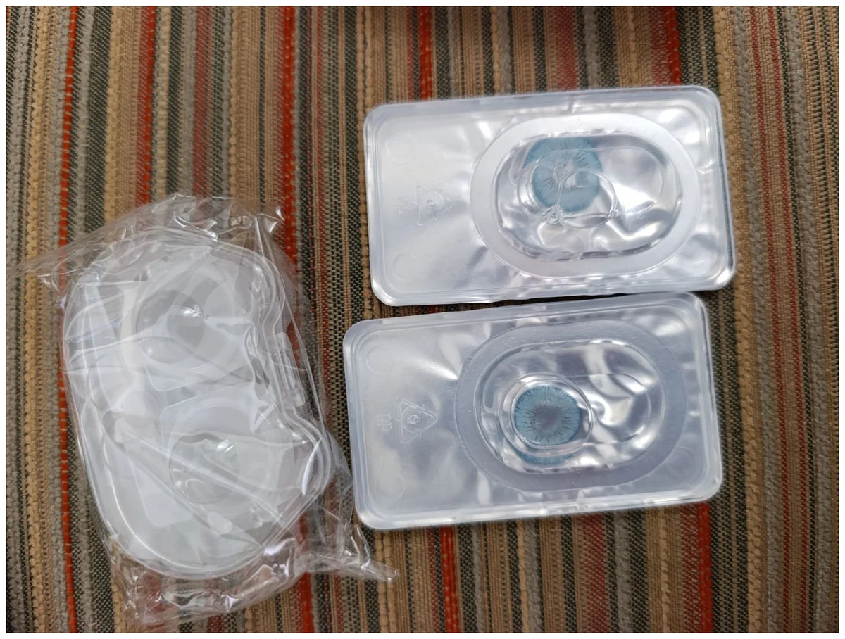 Real buyer photo wearing or showing Glacier Baby Blue colored contacts