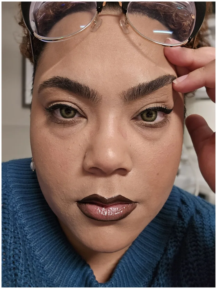 Real buyer photo wearing or showing Lime Sugar Green colored contacts