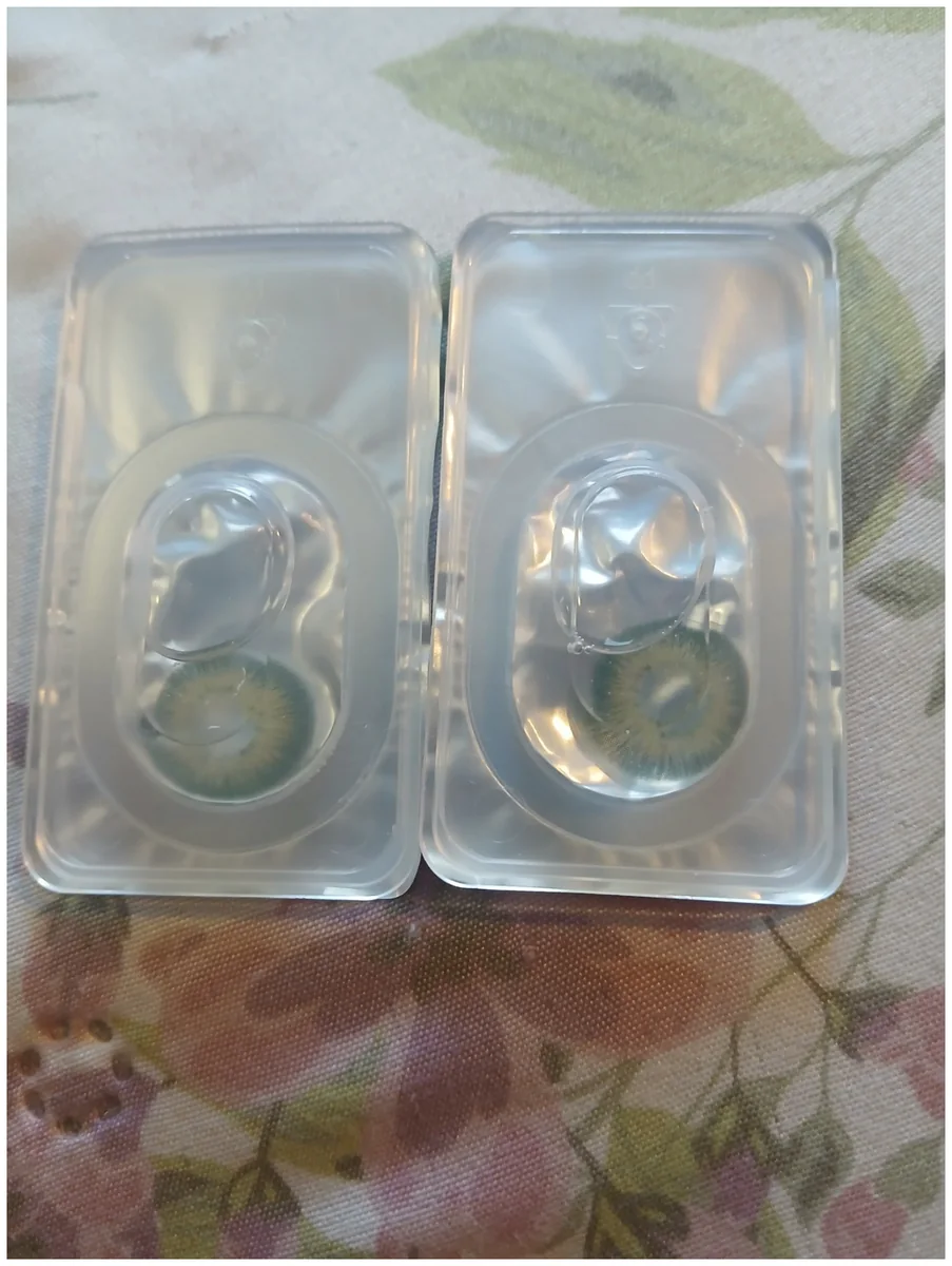 Real buyer photo wearing or showing Olive Petal Green colored contacts